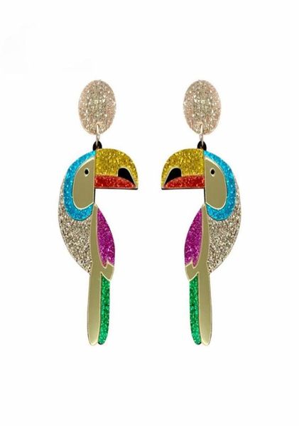 

colours parrot dangle earring hiphop rock large jewelry glitter acrylic bird drop earrings for women fashion accessories27085492339, Silver