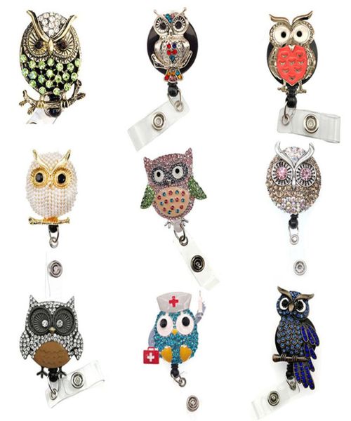 

new design 9 styles rhinestone animal owl shape id card holder retractable nurse badge reel with clip9579532, Gray