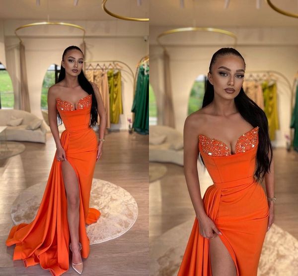 

orange mermaid prom dresses long for women sweetheart draped sequined high side split formal wear evening party birthday pageant second rece, Black