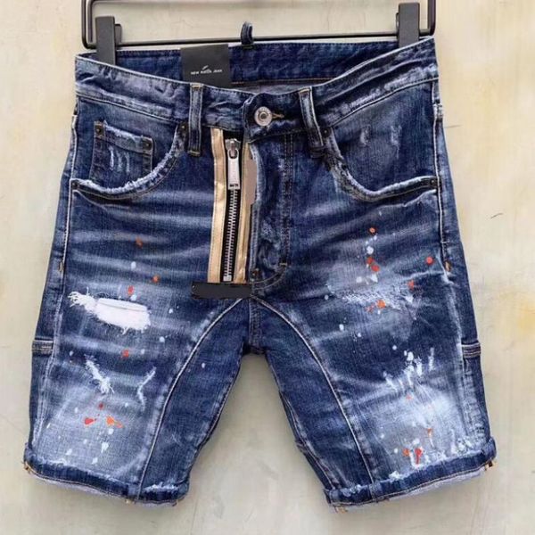 

men's jeans shorts slim fitting quarter cotton stretch fashion with blue paint beggar pants size 28-38 gz2tq050