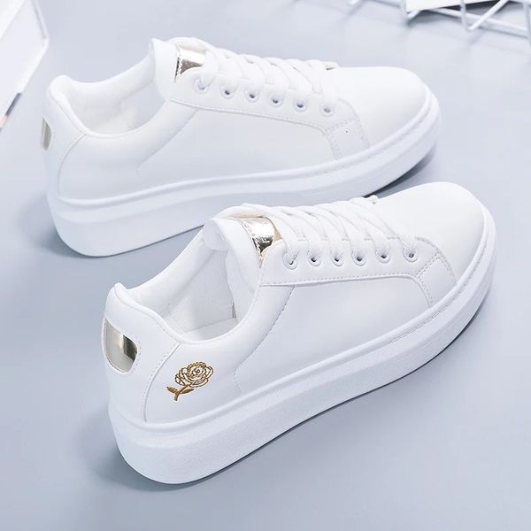 

dress shoes fashion white breathable women running 2023 spring autumn embroidered flower laceup casual sneakers zapatos de mujer 230721, Black