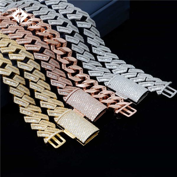 

hip hop jewelry fully iced out necklace 12.5mm 15mm 18mm 19mm 18" 20" 22" 24" vvs baguette diamond moissanite cuban link, Silver