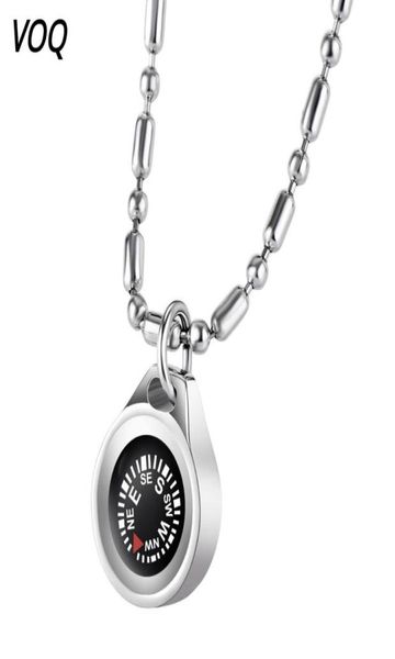 

pendant necklaces voq outdoor survival rescue compass stainless steel bead chains long necklace for men and women adventure travel8322427, Silver