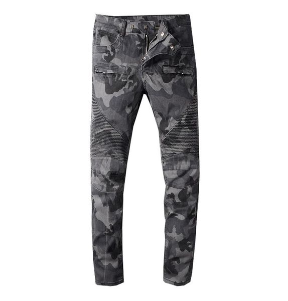 

unique mens distressed ripped biker jeans slim fit motorcycle denim for men fashion designer pleated panelled zipper hip hop pants5197114, Blue