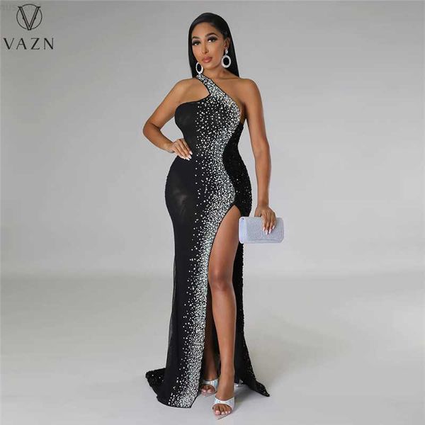 

urban dresses vazn 2023 pure color lady floor length dress sleeveless dew shoulder dress high street style women drill long dress l230711, White;black