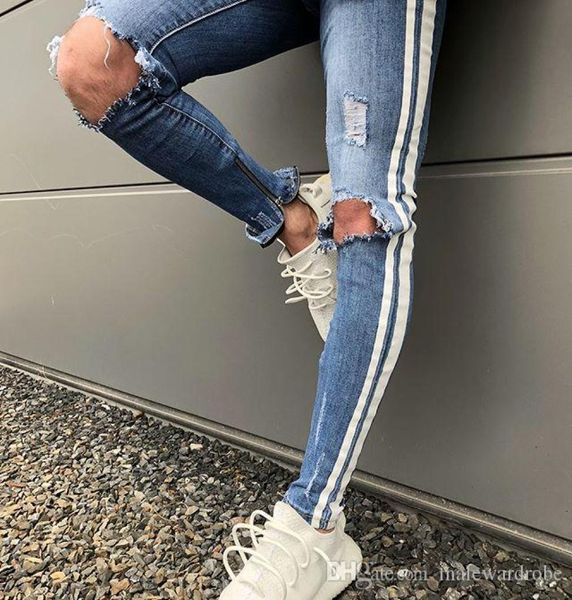 

2018 new summer spring thin jeans men male homme ripped jean trousers biker jeans pencil pants9613200, Blue