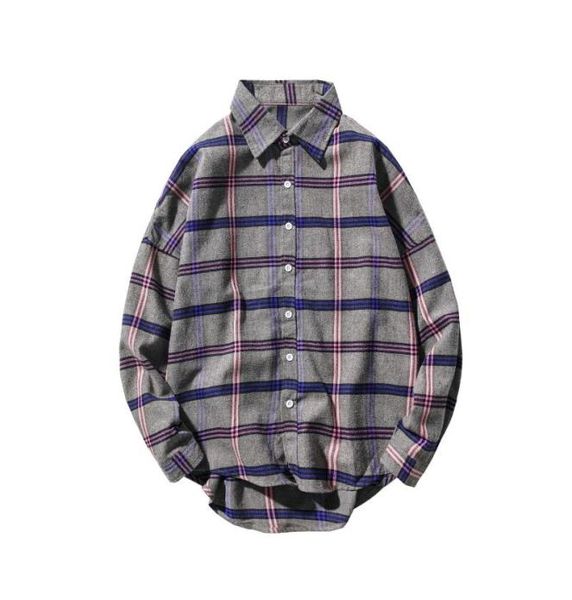 

2020 autumn oversized vintage shirt new fashion mens striped plaid long sleeve shirt men loose cotton shirts homme 5xl koszula2818663, White;black