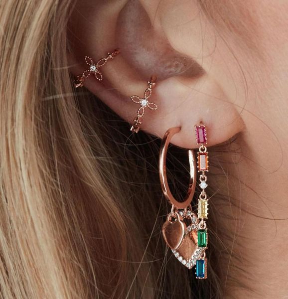 

long tassel drop earring rainbow baguette cz link chain geometric fashion gorgeous women jewelry1807882, Golden;silver