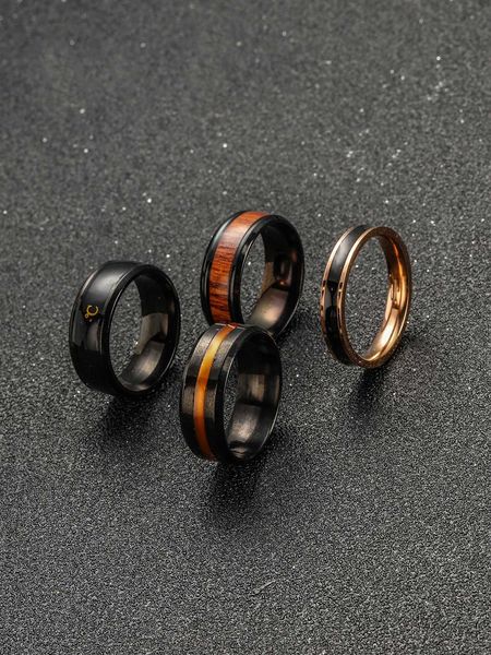 

fashionable and popular 4pcs men wooden texture ring stainless steel jewelry for jewelry gift and for a stylish look, Silver