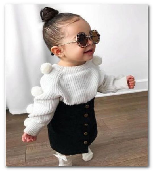 

2020 spring new girls princess outfits kids stereo plush pompons applique cotton pulloversingle breasted skirt 2pcs sets j23007236535, White