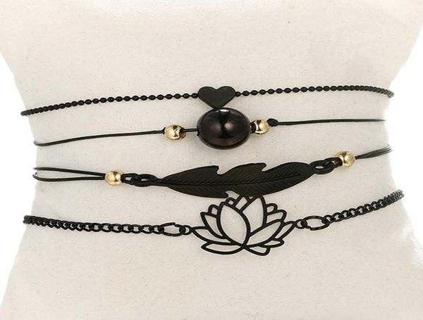 

new jewelry black love heart hollow lotus ball leaves bracelet women039s bracelets 1 set 4 pieces9921339, Golden;silver