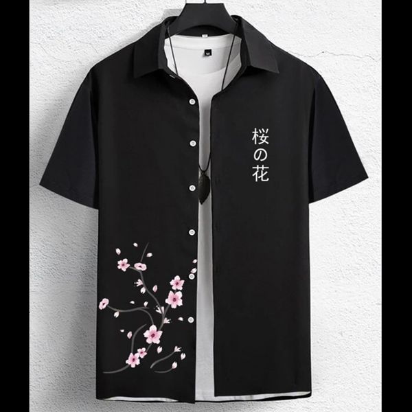 

men's dress shirts hawaiian men's shirt 3d flower text printing beach party sweatshirt loose oversized and blouse highquality clot, White;black