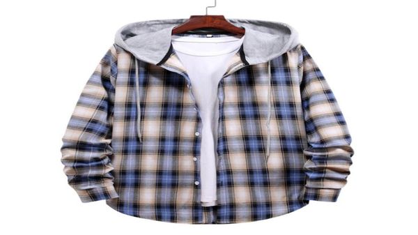 

men casual shirts long sleeve hoodie jacket plaid button down flannel loose shirts plus size fashion2974648, White;black