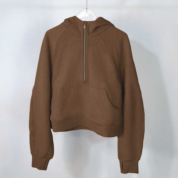 

yoga hoodie lululemens womens plus velvet thickening jackets hoodys sports half zipper terry designer sweater loose short clothes 3 8jz8, Black;brown