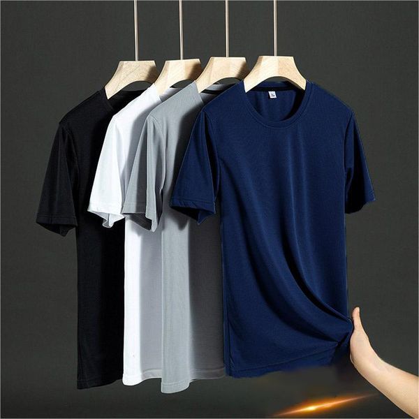 

mens tshirts men short sleeved tshirt ice silk quick drying summer high elastic solid loose size sports gym basketball jersey 230710, White;black