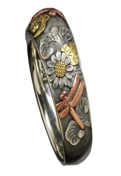 

vintage carved rings flower dragonfly animal male and female ring party anniversary gift for friend jewelry2037911, Golden;silver
