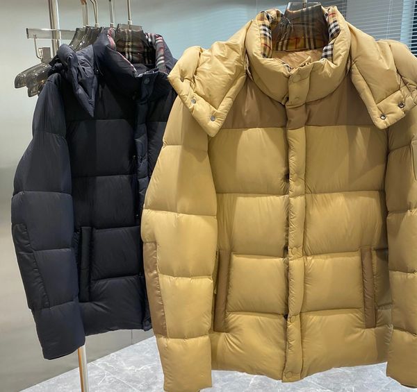 

designer british classic retro men's down jackets winter woven hooded business embroidery letters jacket parker for man with b silicone, Black