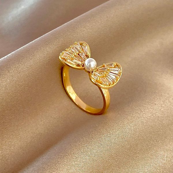 

wedding rings fashion exquisite zircon bow ring women korean trendy adjustable open sweet jewelry gifts 230710, Slivery;golden