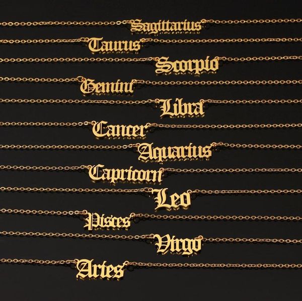 

fashion stainless steel 12 twelve constellations necklaces goldsilverrose gold zodiac signs women men letter pendant necklace je6153917, Silver