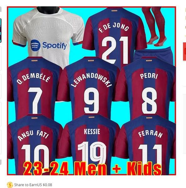 

lewandowski soccer jerseys 23 24 ansu fati barcelonas pedri gavi raphinha 2023 2024 f. de jong dembele camisetas football shirt men kids kit, Black;yellow
