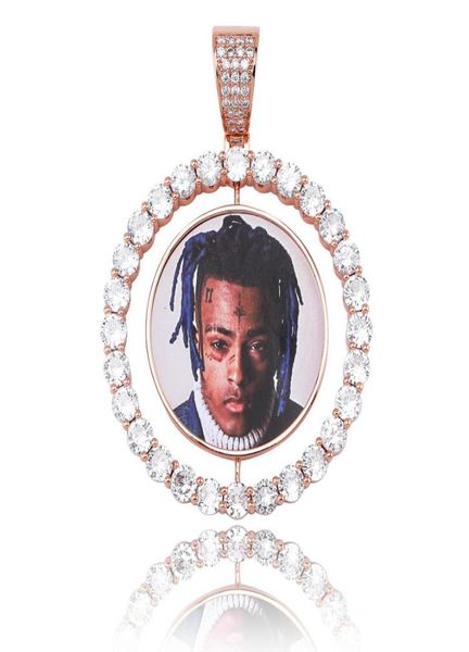 

luxury zircon men women necklaces customized po memory pendant jewelry fashion 18k gold plated spin circle hip hop designer nec4298329, Silver