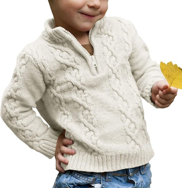 

toddler boys' girls' cable knit pullover sweater quarter zipper long sleeve fall winter knitwear outfit, Blue