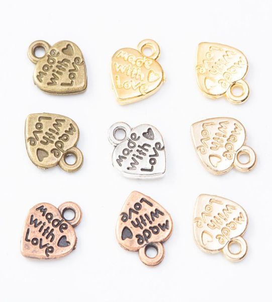 

200pcs 1210mm vintage silver color bronze rose gold made with love heart charms pendants for bracelet earring diy jewelry5601285, Bronze;silver