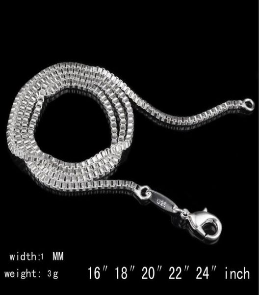 

925 sterling silver plated 1mm box chain for women size 16 to 24inch dc07 new 925 silver plate lobster clasps smooth chains n4639634