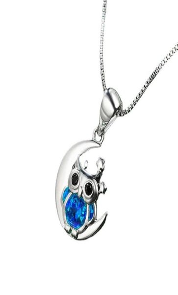 

blue opal pendant necklace boho silver color animal chain necklaces for women cute star moon owl wedding necklace70489443077353