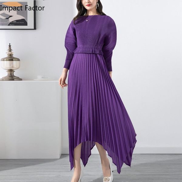 

basic casual dresses high end pleated dress women's fashion waistband solid lace loose irregular temperament elegant long dress spring, Black;gray