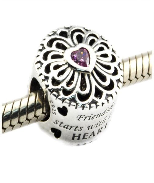 

love friendship charms beads authentic 925sterlingsilverjewelry pink crystal flower heart bead for diy brand bracelets making a4363908, Black