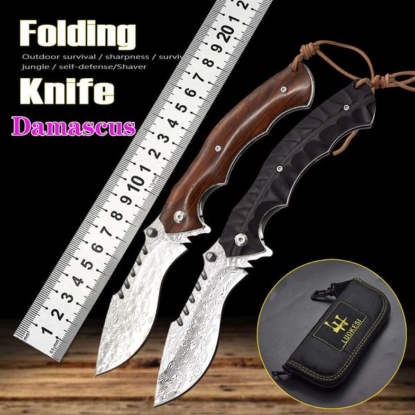 

vg10 damascus steel ball bearing folding knife rosewood/ebony handle pocket hunting knife camping tool collect gifts