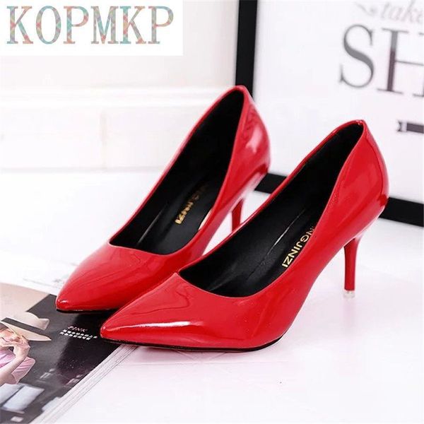 

dress shoes selling women pointed toe pumps patent leather red 8cm high heels boat shadow wedding zapatos mujer 230710, Black