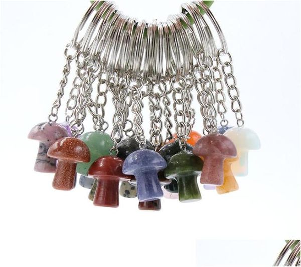 

key rings natural crystal stone mushroom keychains healing crystals car bag decor keyholder for women men drop delivery jewelry dh3683806, Slivery;golden