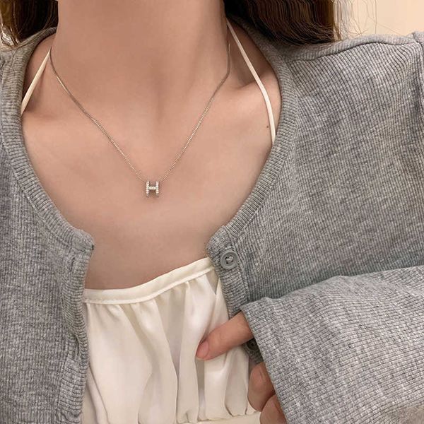 

new high level h-letter necklace for women light and luxury cool chain, Silver