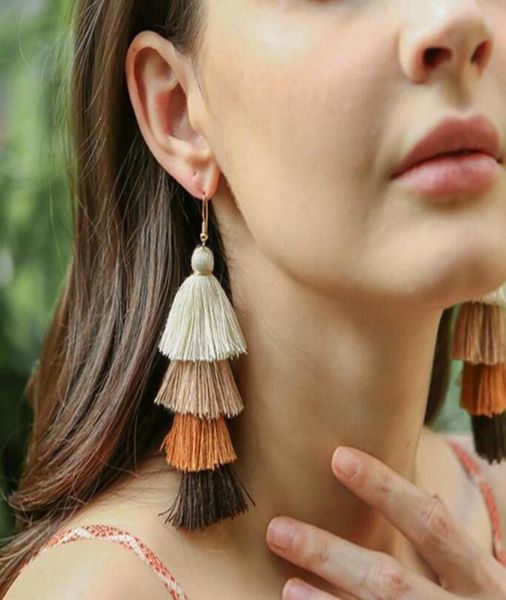 

bohemian fringe long gradient multilayer drop earrings women fashion jewelry dangle silk fabric ethnic tassel earrings gift5452103, Silver