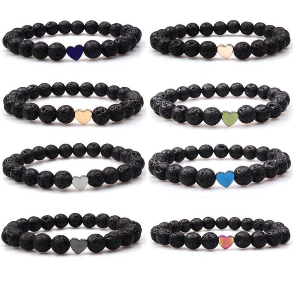 

8mm volcanic lava stone essential oil diffuser bracelets bangle healing balance yoga love heart bracelet for men women1684171, Black
