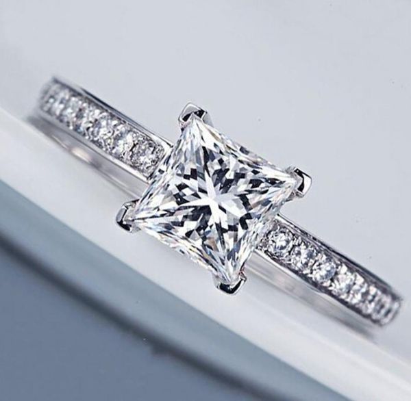 

fashion jewelry princess cut 1ct gem 5a zircon stone 925 sterling silver women engagement wedding band ring sz 411 gift58933887414062, Slivery;golden