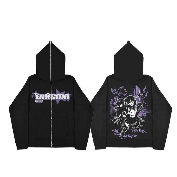 

mens hoodies sweatshirts hoodie men streetwear long sleeve anime zip up hoodie letter oversized y2k clothes fashion emo 230710, Black
