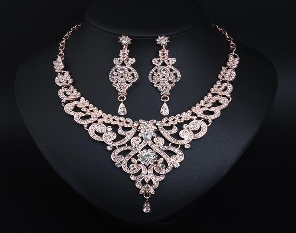 

wedding jewelry set rhinestone crystal necklace choker and drop earrings accessories for women bridal luxury party gift4252695, Slivery;golden