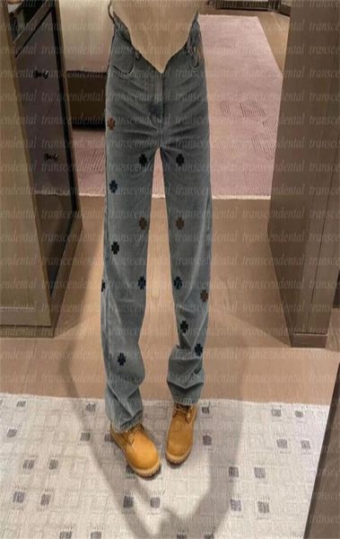 

women039s jeans with embroidery letter wide leg pant high waisted label pants female tide straight pants for girl37758639510908, Blue