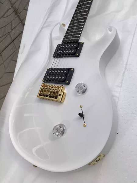 

white 6 strings electric guitar frets 24 inlays birds gold hardware quality