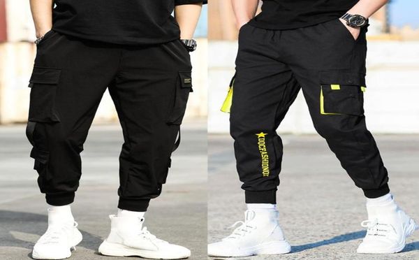 

men breathable ankle tie pocket drawstring cargo pants 2020 harem joggers harajuku sweatpant hip hop cropped pants1093088, Blue