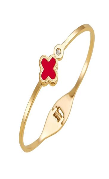 

european and american fashion bangle high end light luxury exquisite lucky four leaf clover bracelet titanium steel jewelry gift d5693014, Black