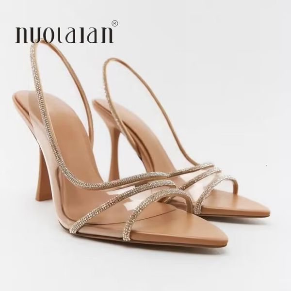 

dress shoes fashion women pumps sandals summer slingback high heels rhinestones elegant pointed toe transparent pvc party wedding shoes 2307, Black