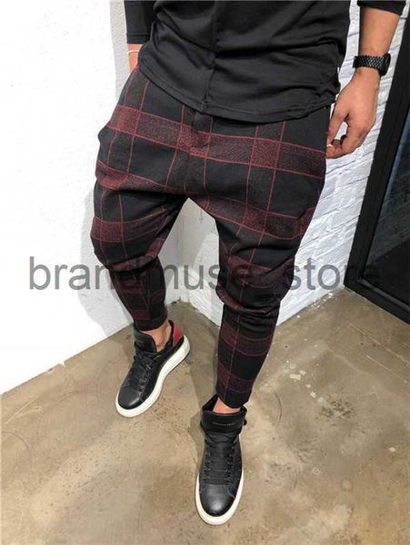 

men's pants 4 colors mens pants streetwear plaid print casual pants fashion track pants trousers casual men jogger j230711, Black