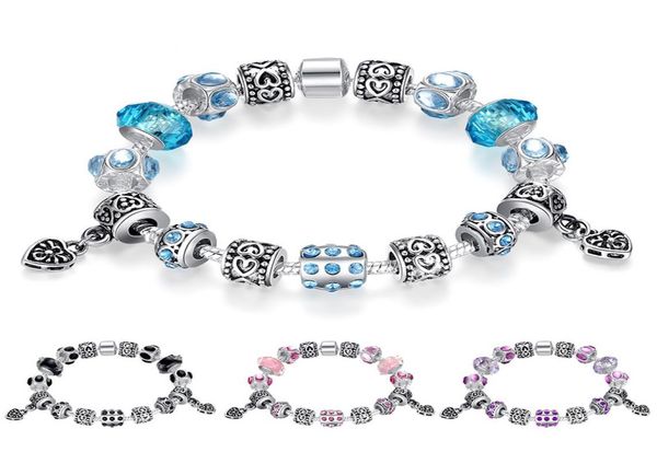 

fine tibetan silver beads bracelet pandora charms colored glaze beads diy beaded strands bracelet pink black blue purple 4 colors 4852128