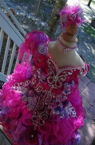 

scoop bow purple feather necklace hand made flower ball gown cupcake toddler little girls pageant dresses flower girls for wedding3218628, White;red