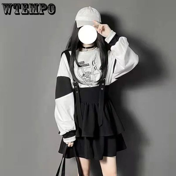 

women's jumpsuits rompers wtempo vintage women gothic punk lolita skirt casual high waist black harajuku suspender girls y2k mini stree, Black;white