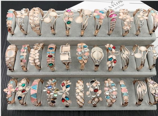 

fast ship charm bangle bracelet rose gold silver mix different styles whole cat eye gem rhinestone jewelry korean fashion qual1519852, Golden;silver